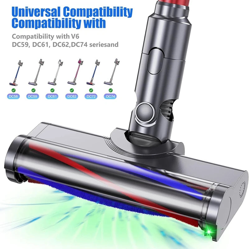Vacuum Head For Dyson V7 V8 V10 V11 V15 Vacuum Cleaner Floor Nozzle Brush Head With LED, Illuminates Dust