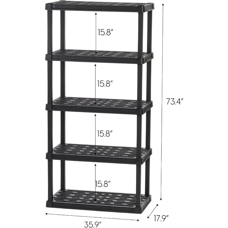5-Tier Heavy Duty Plastic Shelving Unit,Modular Garage Rack Storage Organizer for Home,Basement,Laundry&Utility Room