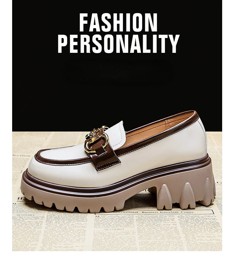 Spring Autumn Platform Shoes for Women British Style Loafers Leather Casual Shoe Thick-soled Heightened Pumps Breathable Zapatos
