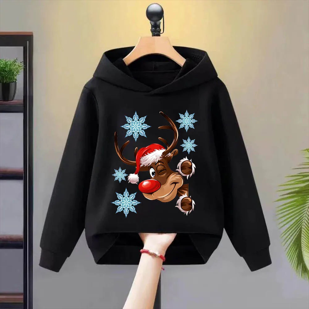 Christmas deer multi-color casual jacket pullover sweatshirt top, autumn and winter clothing quality hoodie cartoon children's
