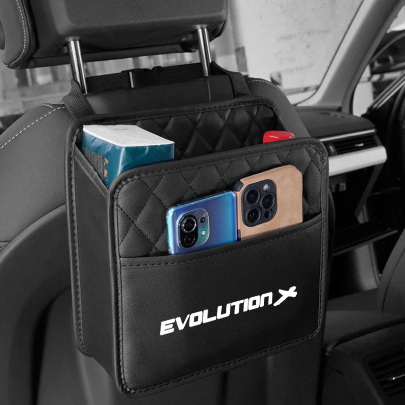 Car Backseat Storage Box Phone Pocket Hanging Holder Pouch PU Leather For Mitsubishi Evolution Car Accessorie Multi Hanging