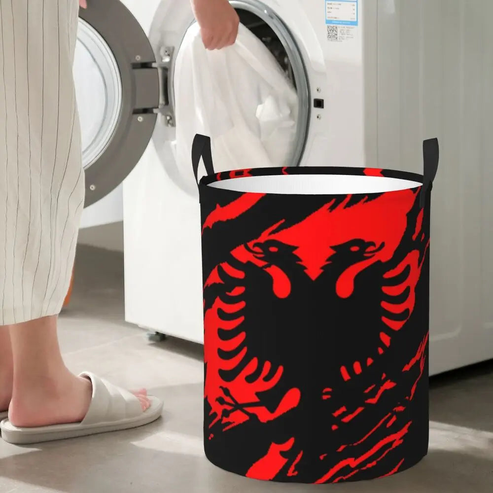 Albania Laundry Basket Foldable Albanian Pride Clothes Hamper for Baby Kids Toys Storage Bin