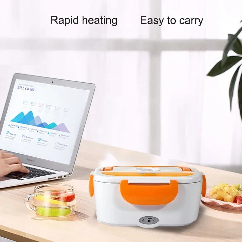 Portable Electric Heating Stainless Steel Heated Lunch Box Home Car Dual Use Rice Box Portable Electric Heating Stainless Steel