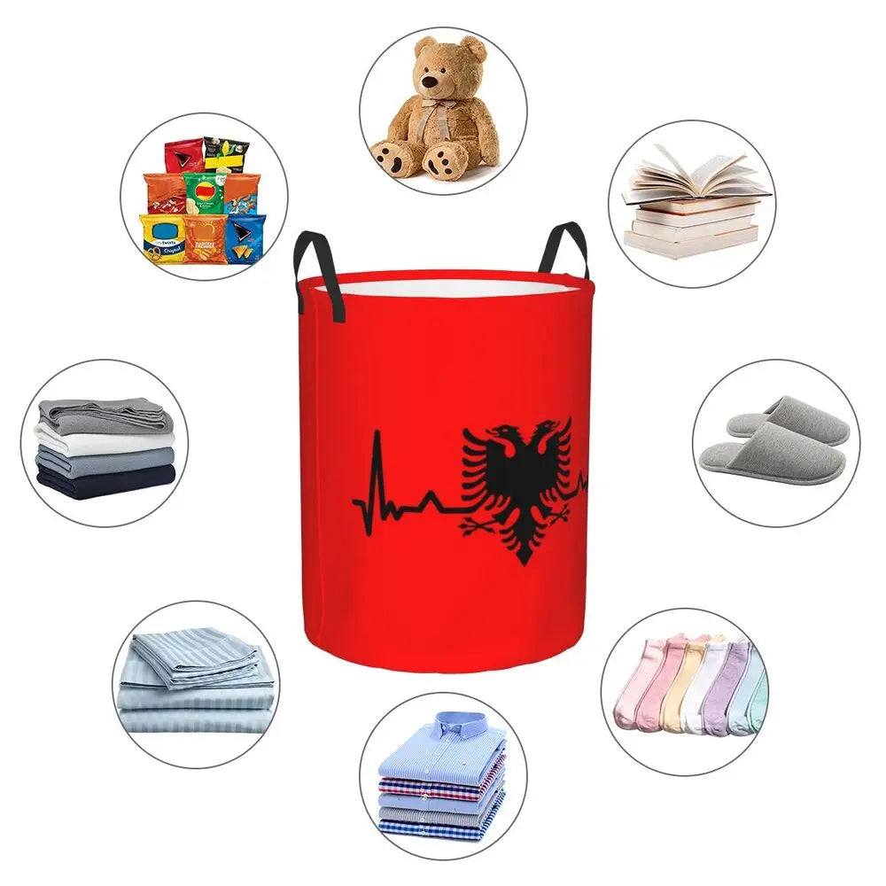 Albania Laundry Basket Foldable Albanian Pride Clothes Hamper for Baby Kids Toys Storage Bin
