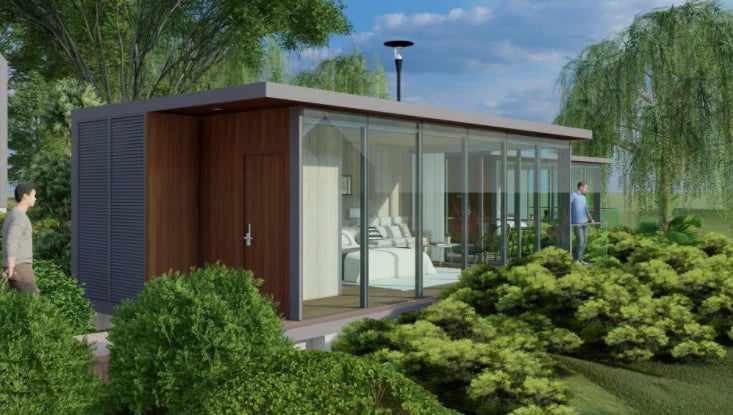 Sunroom 40FT 20FT Prefab Container Houses, Green Modular Tiny Houseboat Boat Glass Sun Room Mobile Home .Prefab Box House