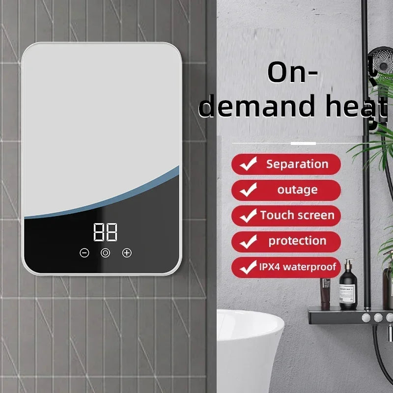 Tankless Mini Hot Water Heater Thermostatic Washing Heating System with Digital Display for Home Kitchen Bathroom