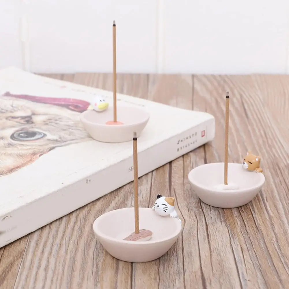 Cartoon Animal Incense Seat Small Incense Burner Incense Indoor Home Office Ornaments Animal Theme Cat Incense Stick Holder