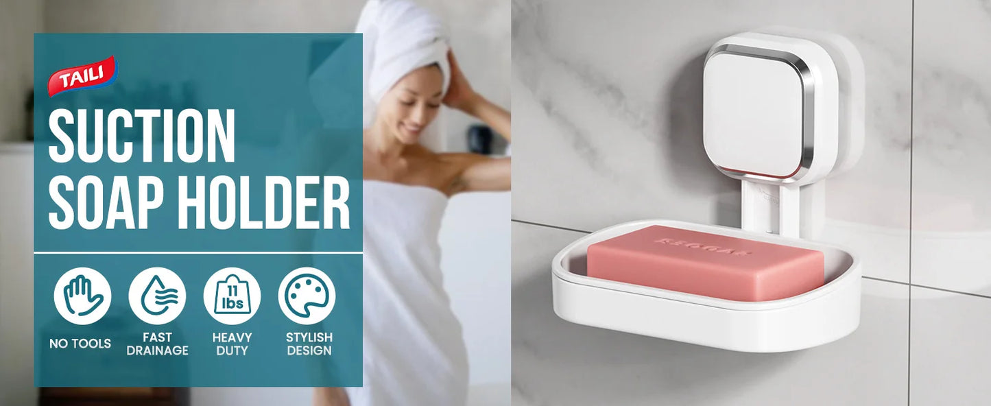 TAILI Soap Dish for Shower Waterproof Shower Soap Holder Heavy Duty Soap Dish No Drilling Soap Holder for Bathroom Kitchen Sink