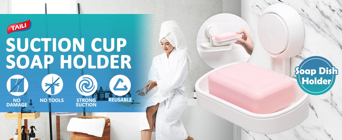 TAILI Soap Dish for Shower Waterproof Shower Soap Holder Heavy Duty Soap Dish No Drilling Soap Holder for Bathroom Kitchen Sink