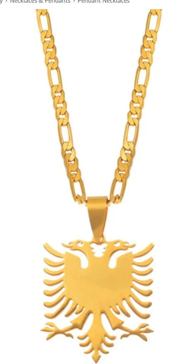 Stainless Steel Albanian Double Headed Eagle Necklace Russian Albania Flag Eagle Pendants Emblem Ethnic Jewelry Gifts Choker