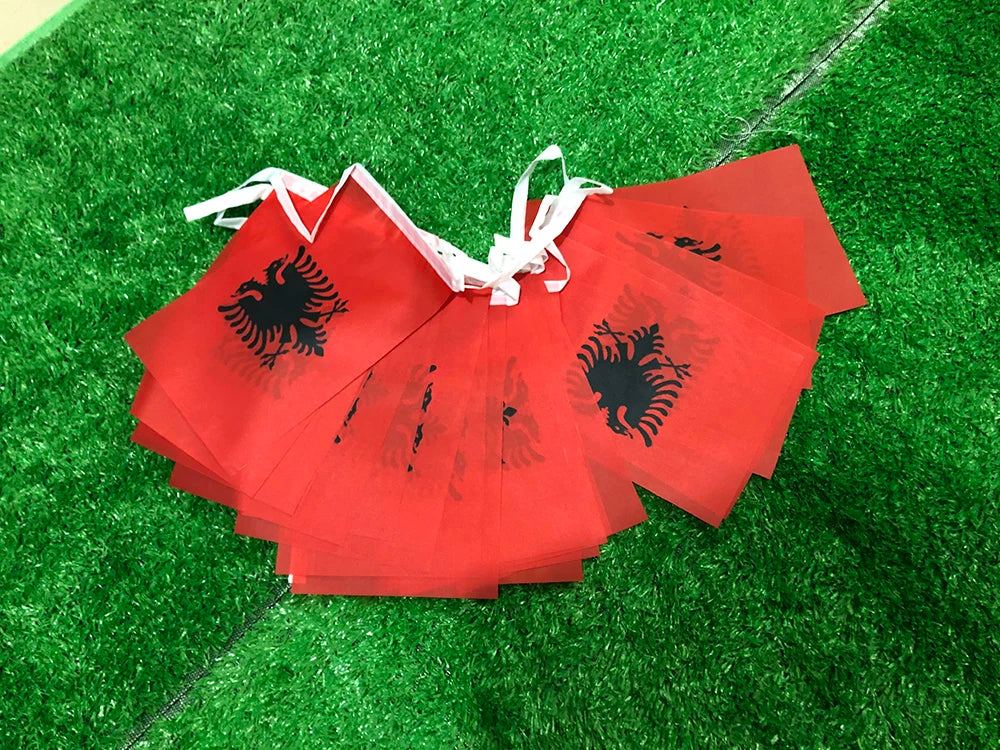 SKY FLAG Albania bunting flags 20pcs/lot 14x21cm Albania String Banner small polyester flying Buntings flags for decoration