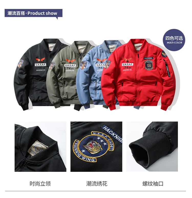 Bomber Jacket Ma1 Air Force Pilot Casual New Arrival Military Style Men Thick Fleece Velvet Coat Winter Male Green Blue Khaki