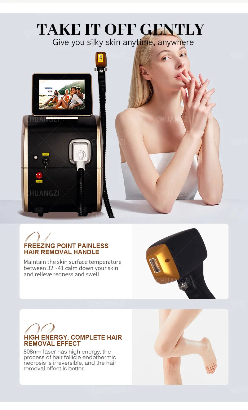 Professional Diode Ice Titanium Laser Body Hair Removal Machine 3 Wavelength 755/808/1064nm Face Hair Remove for Salon Epilator