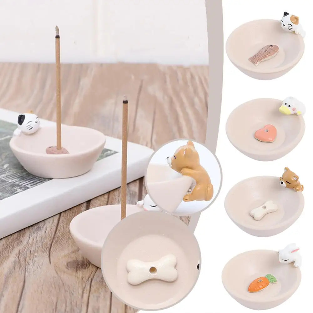 Cartoon Animal Incense Seat Small Incense Burner Incense Indoor Home Office Ornaments Animal Theme Cat Incense Stick Holder