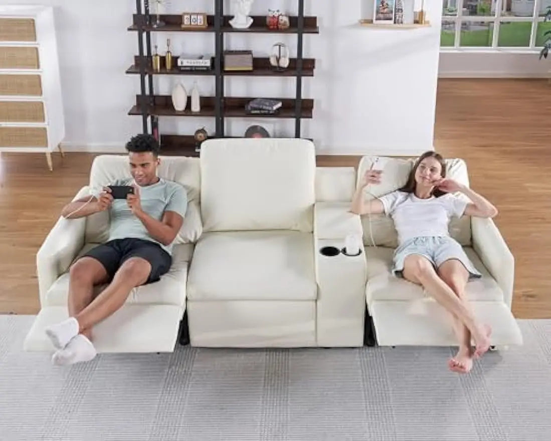 Recliner, 6 Seat L Shpaed Anti Scratch Leathaire Modular Couch with Cup Holder& USB Port, Reclining Sectional Couch with Console