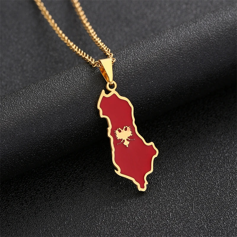 3cm Kosovo Albania map and Eagle Flag Pendant Necklaces for Women Men Gold Color/Silver Color Albanian Jewelry Ethnic Gifts