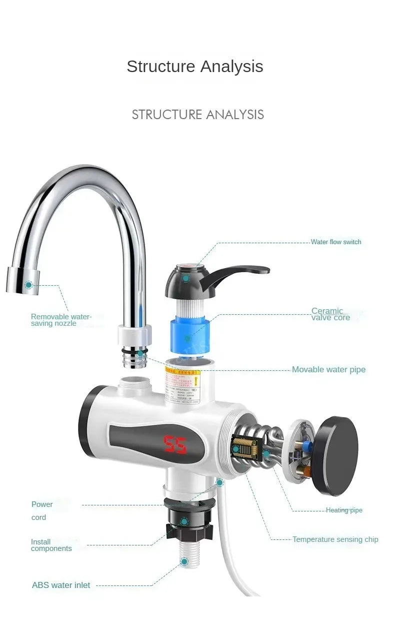 3000W Instant Water Heater Tankless Heaters Kitchen Electric Hot Water Tap Bathroom Heating Faucet Machine