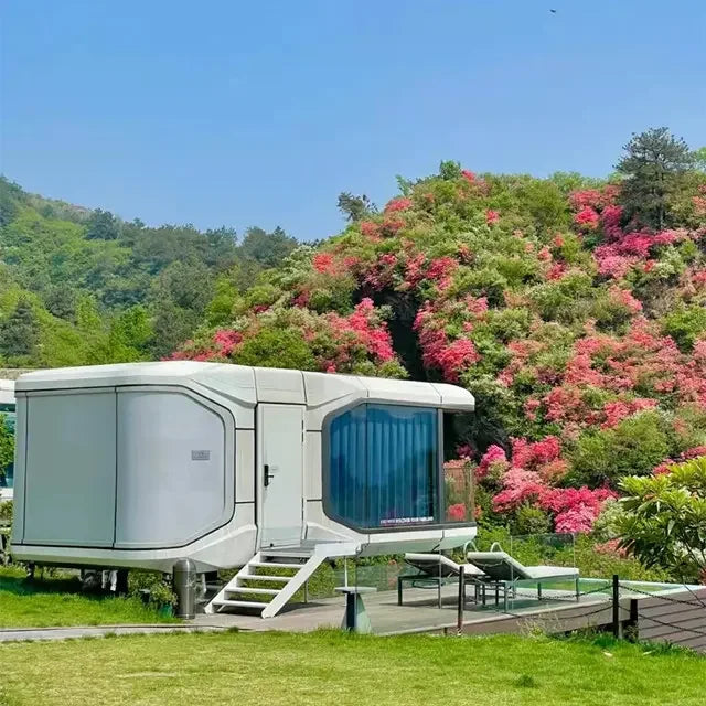 Steel frame tent space capsule cabin,Prefab apple cabin Hotel, Tiny Mobile Working House Office Pod Cabin Villa
