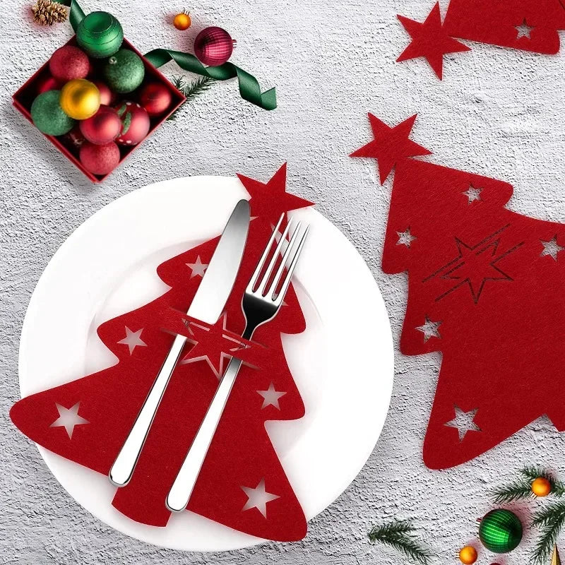 Christmas Tree Cutlery Knife Fork Covers Table Decor Elk Xmas Tableware Pocket Holder Bags New Year Party Decorations