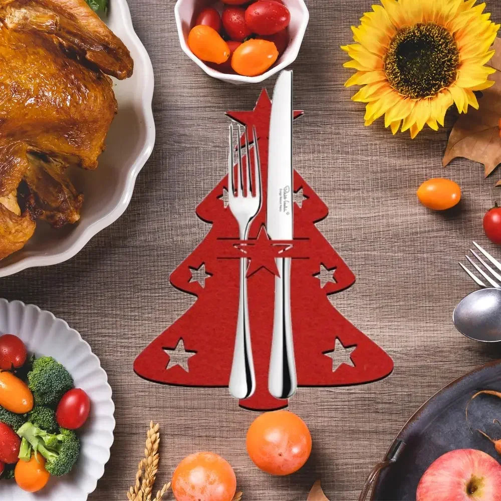 Christmas Tree Cutlery Knife Fork Covers Table Decor Elk Xmas Tableware Pocket Holder Bags New Year Party Decorations