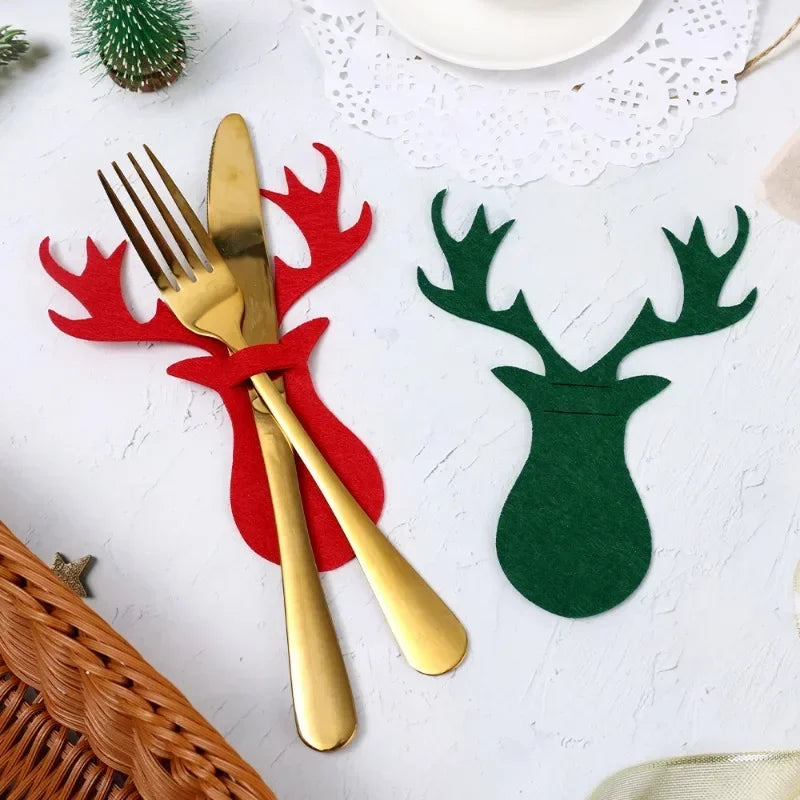 Christmas Tree Cutlery Knife Fork Covers Table Decor Elk Xmas Tableware Pocket Holder Bags New Year Party Decorations
