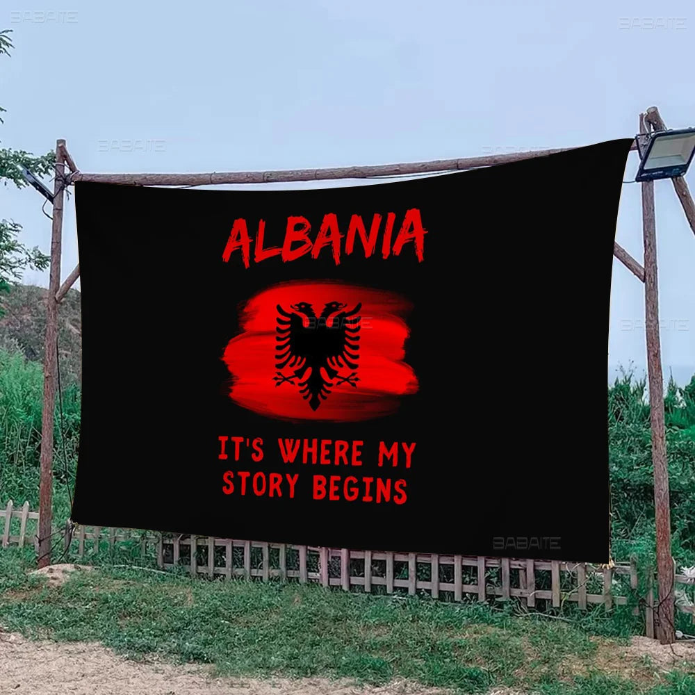 Albania Albanians National Flag Creative Pattern Hanging Flag Polyester Printed Banner Hand Pulled Flag