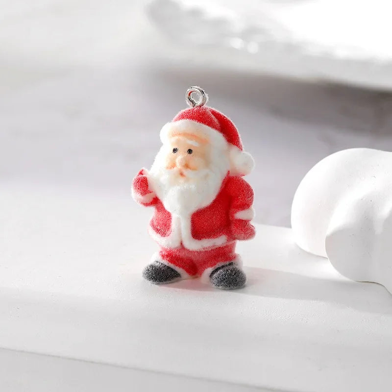 30Pcs 3D Cute Flocked Santa Claus Rabbit Charm Cartoon Animal Plush Resin Pendant For Phone Keychain Earrings Diy Jewelry Make
