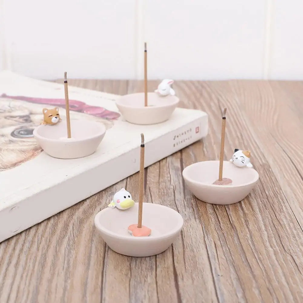 Cartoon Animal Incense Seat Small Incense Burner Incense Indoor Home Office Ornaments Animal Theme Cat Incense Stick Holder
