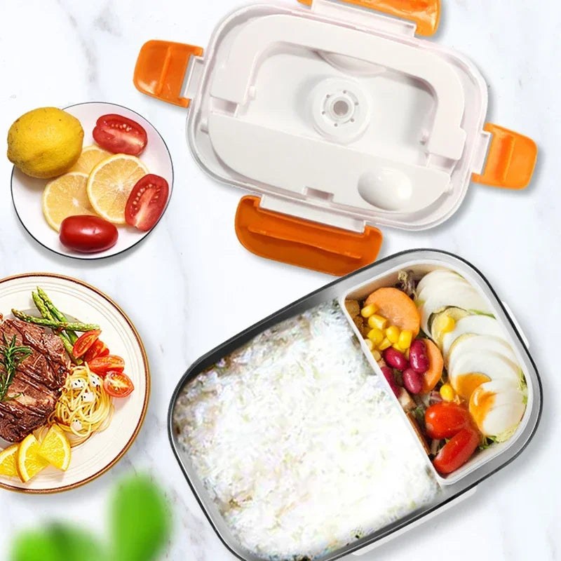Portable Electric Heating Stainless Steel Heated Lunch Box Home Car Dual Use Rice Box Portable Electric Heating Stainless Steel