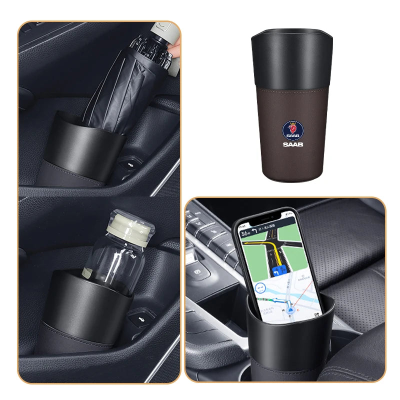 Car Trash Bin Console Rubbish Cans Storage Phone Holder Garbage Box For SAAB 9-3 9-5 93 9000 900 9-7 600 99 9-X 97X Turbo GT750