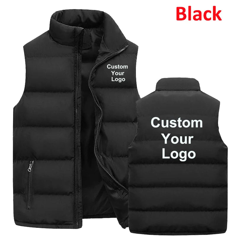 Men's Custom Your Logo Zipper Warm Vest Casual Sports Stand Collar Sleeveless Jacket Winter Down Vest