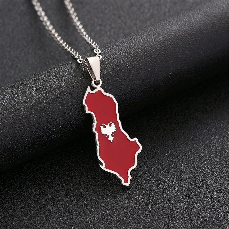 3cm Kosovo Albania map and Eagle Flag Pendant Necklaces for Women Men Gold Color/Silver Color Albanian Jewelry Ethnic Gifts