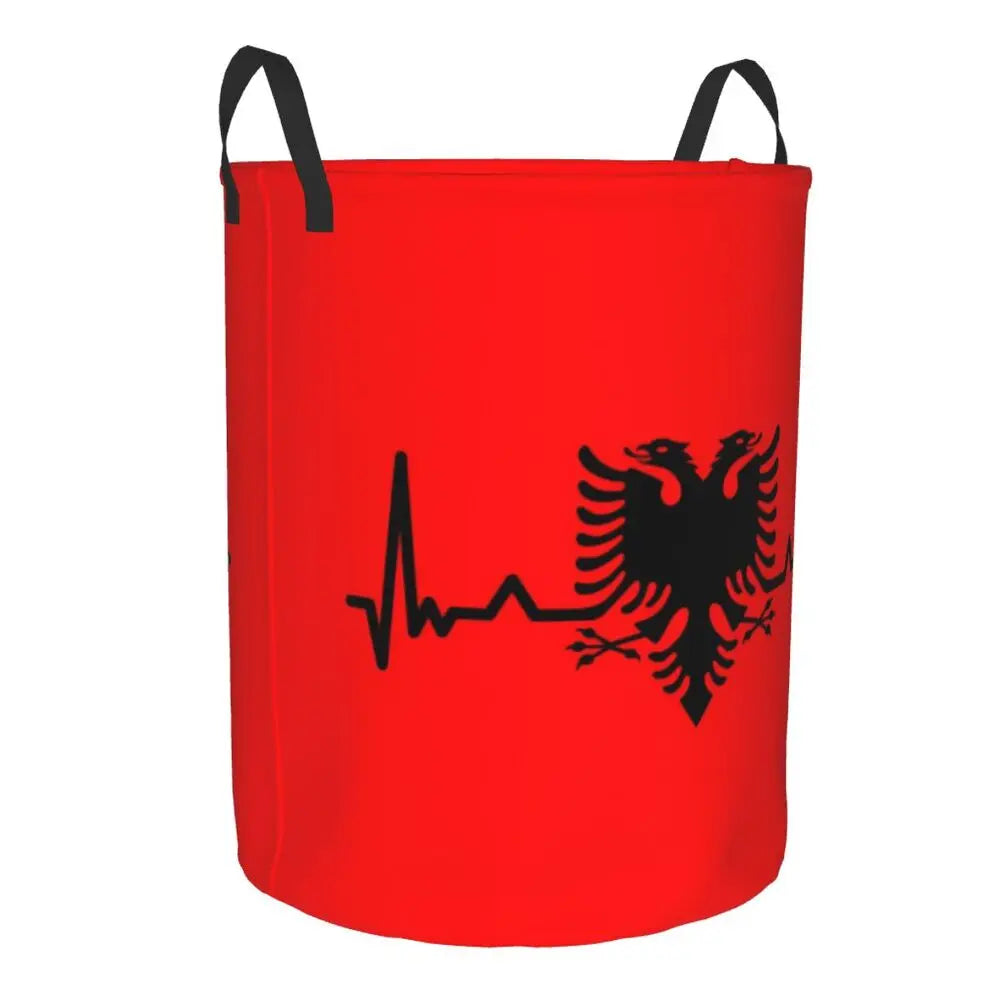 Albania Laundry Basket Foldable Albanian Pride Clothes Hamper for Baby Kids Toys Storage Bin