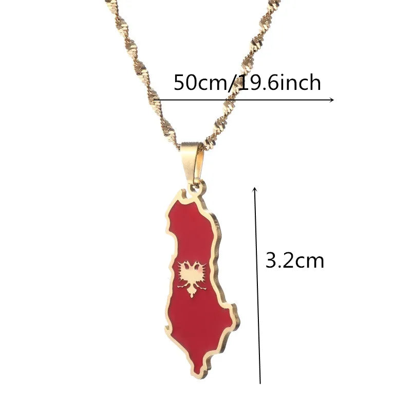 Stainless Steel Albania Eagle Map Flag Pendant Necklaces for Women Men Albanian Jewelry