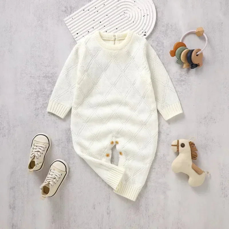 New Spring Autumn Solid Color Knitted Acrylic Long Sleeve 1-18 Months Newborn Baby Boys Girls Rompers Jumpsuit Bodysuit DGUKYM