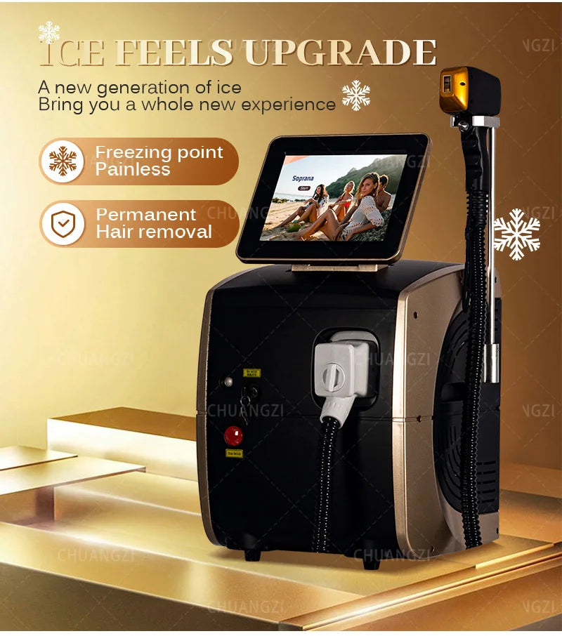 Professional Diode Ice Titanium Laser Body Hair Removal Machine 3 Wavelength 755/808/1064nm Face Hair Remove for Salon Epilator