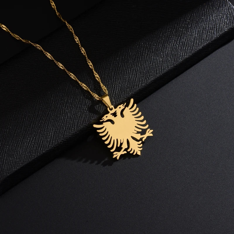 Fashion Albania Eagle Pendant Necklaces Stainless Steel Gold Color Party Birthday Wedding Jewelry Ethnic Gifts for Women Girls