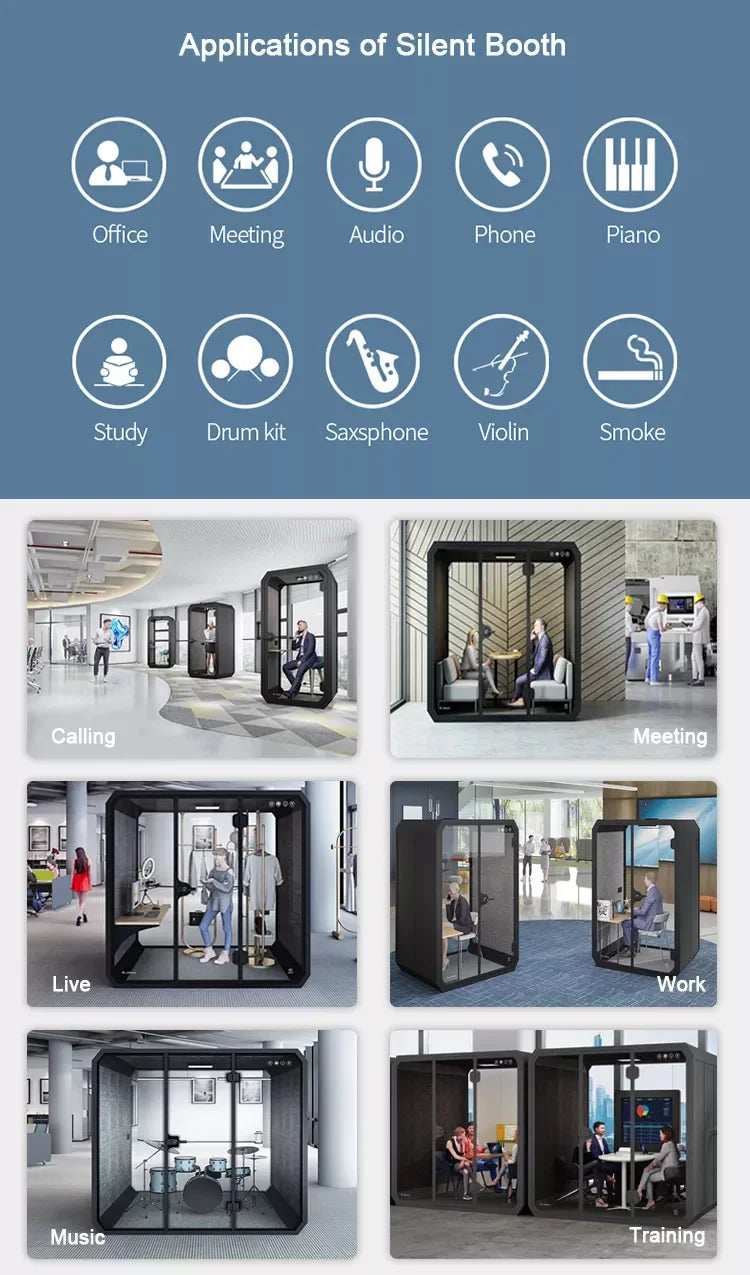 Prefab house luxury 1-6 person office pod, fast assemble silent conference room, Individual pod with CE