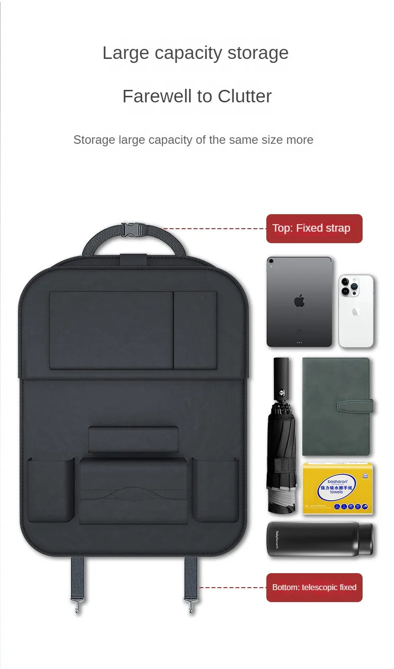 Car Backseat Organizer With Tablet Holder Leather Auto Seat Back Storage Organizer with Foldable Food Tray Tissue Phone Pocket