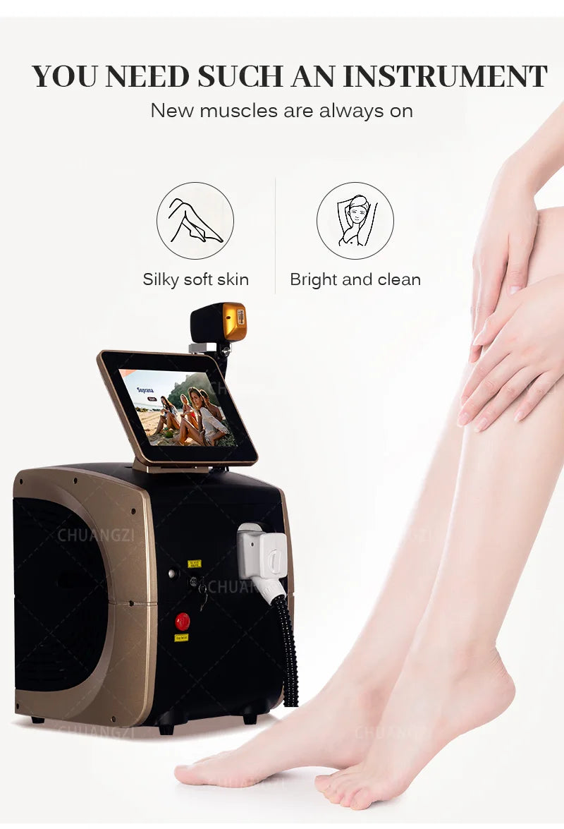Professional Diode Ice Titanium Laser Body Hair Removal Machine 3 Wavelength 755/808/1064nm Face Hair Remove for Salon Epilator