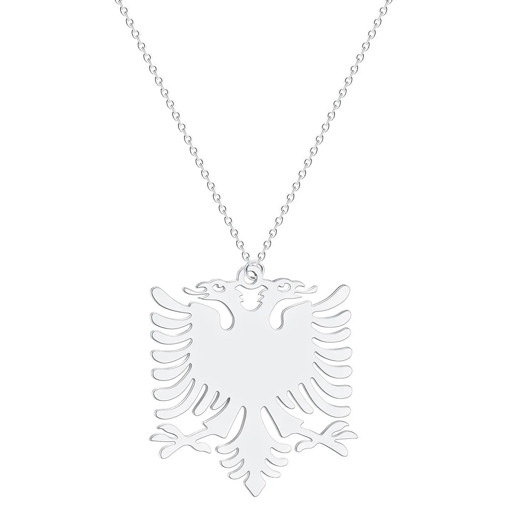 Stainless Steel Albanian Double Headed Eagle Necklace Russian Albania Flag Eagle Pendants Emblem Ethnic Jewelry Gifts Choker