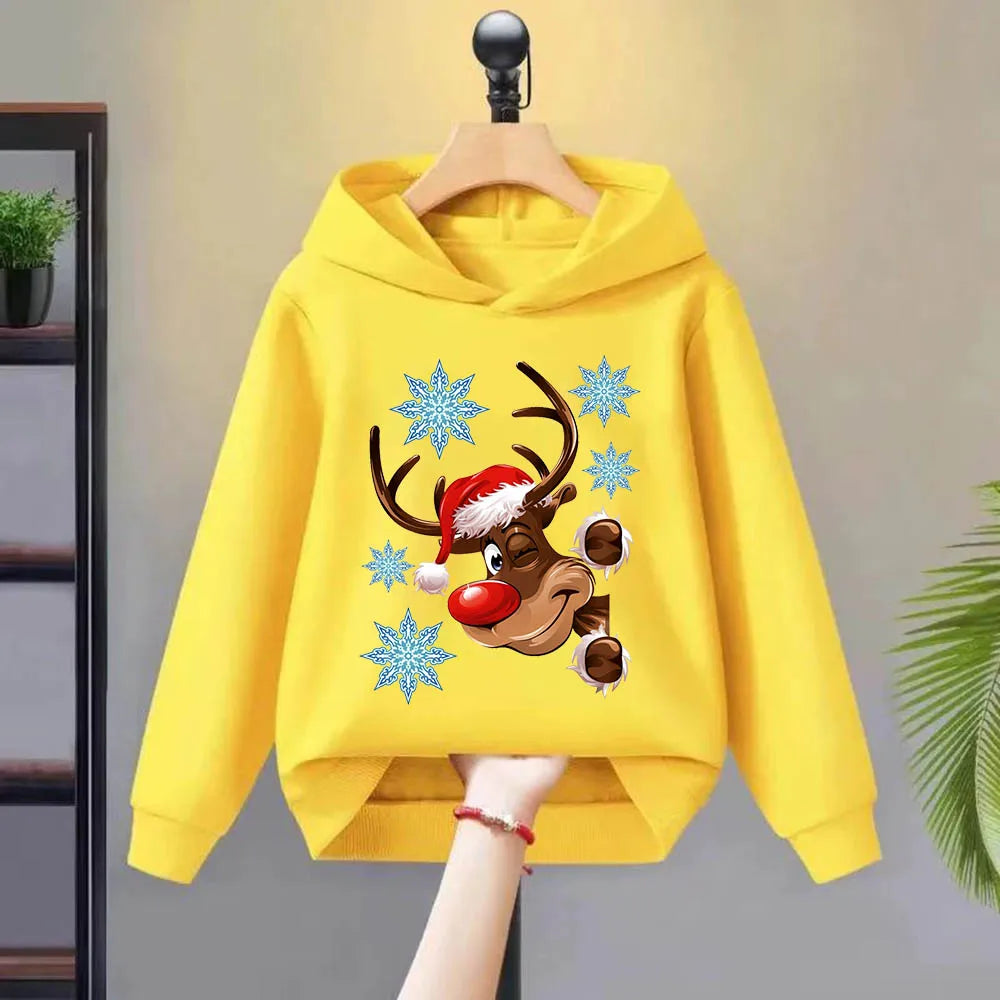 Christmas deer multi-color casual jacket pullover sweatshirt top, autumn and winter clothing quality hoodie cartoon children's