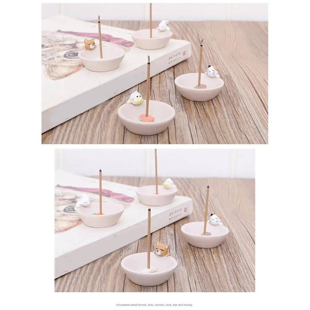 Cartoon Animal Incense Seat Small Incense Burner Incense Indoor Home Office Ornaments Animal Theme Cat Incense Stick Holder
