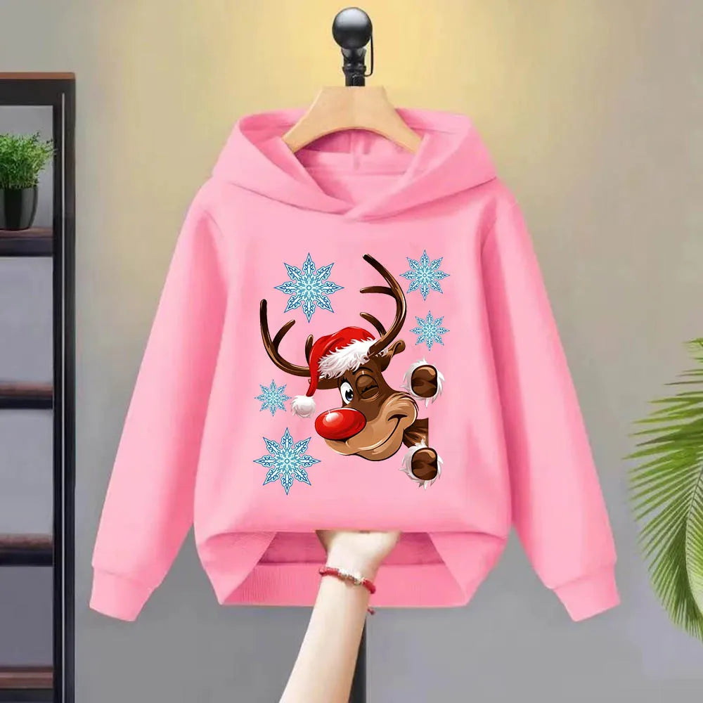 Christmas deer multi-color casual jacket pullover sweatshirt top, autumn and winter clothing quality hoodie cartoon children's