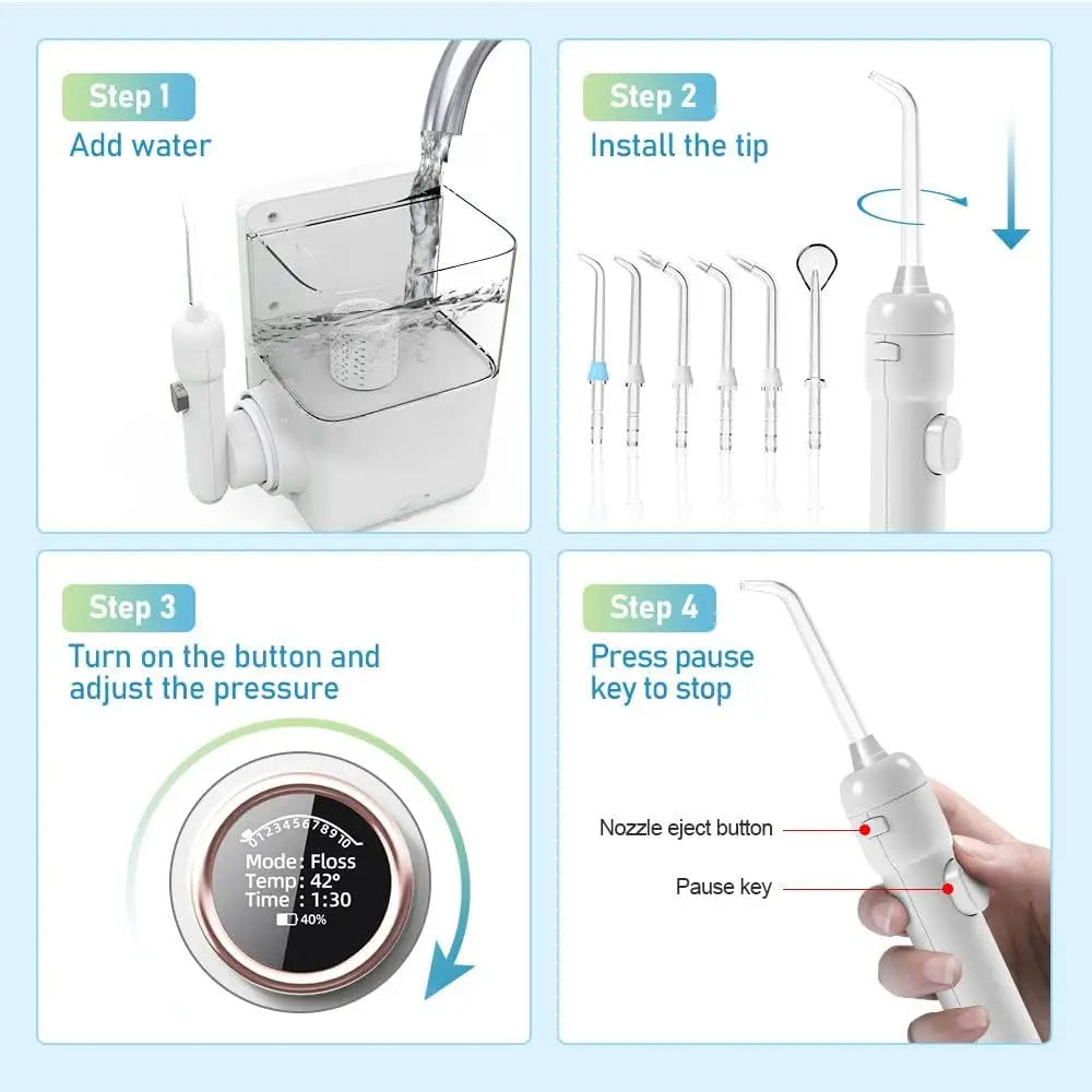 360° Rotatable Oral Irrigator Tabletop Water Flosser Rechargeable IPX5 Adjustable Pulse Water Pressure Teeth Cleaning Care Tool