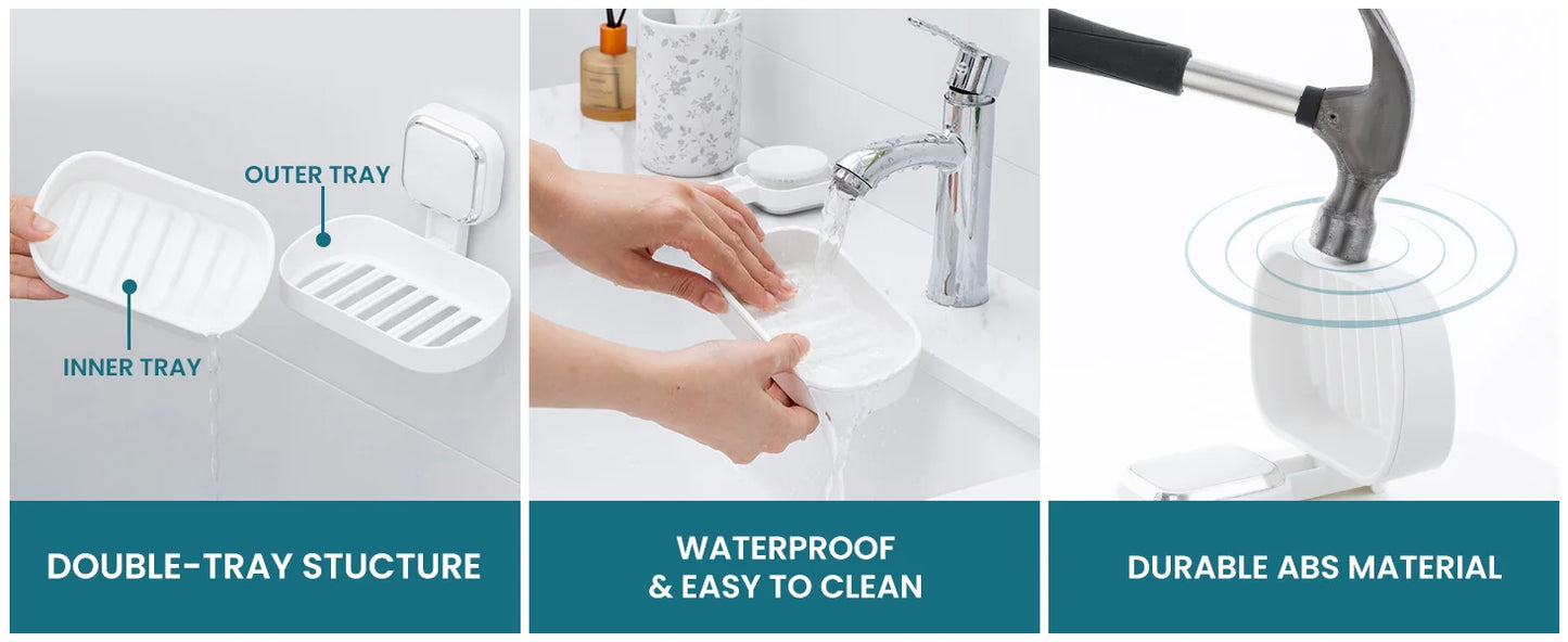 TAILI Soap Dish for Shower Waterproof Shower Soap Holder Heavy Duty Soap Dish No Drilling Soap Holder for Bathroom Kitchen Sink