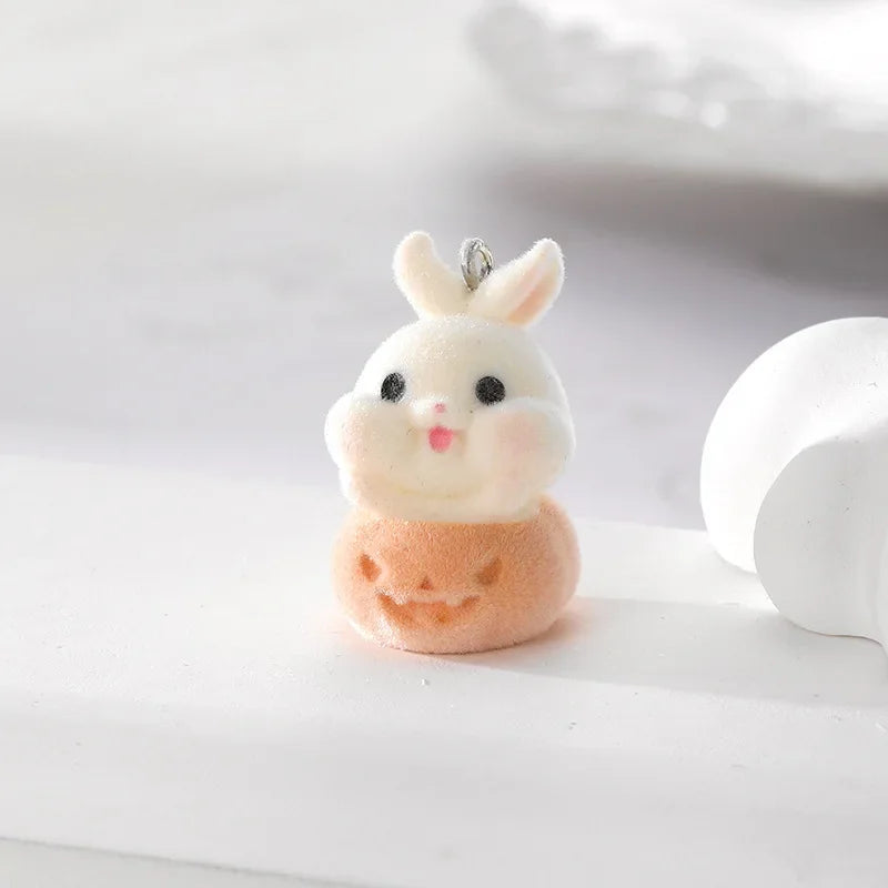 30Pcs 3D Cute Flocked Santa Claus Rabbit Charm Cartoon Animal Plush Resin Pendant For Phone Keychain Earrings Diy Jewelry Make