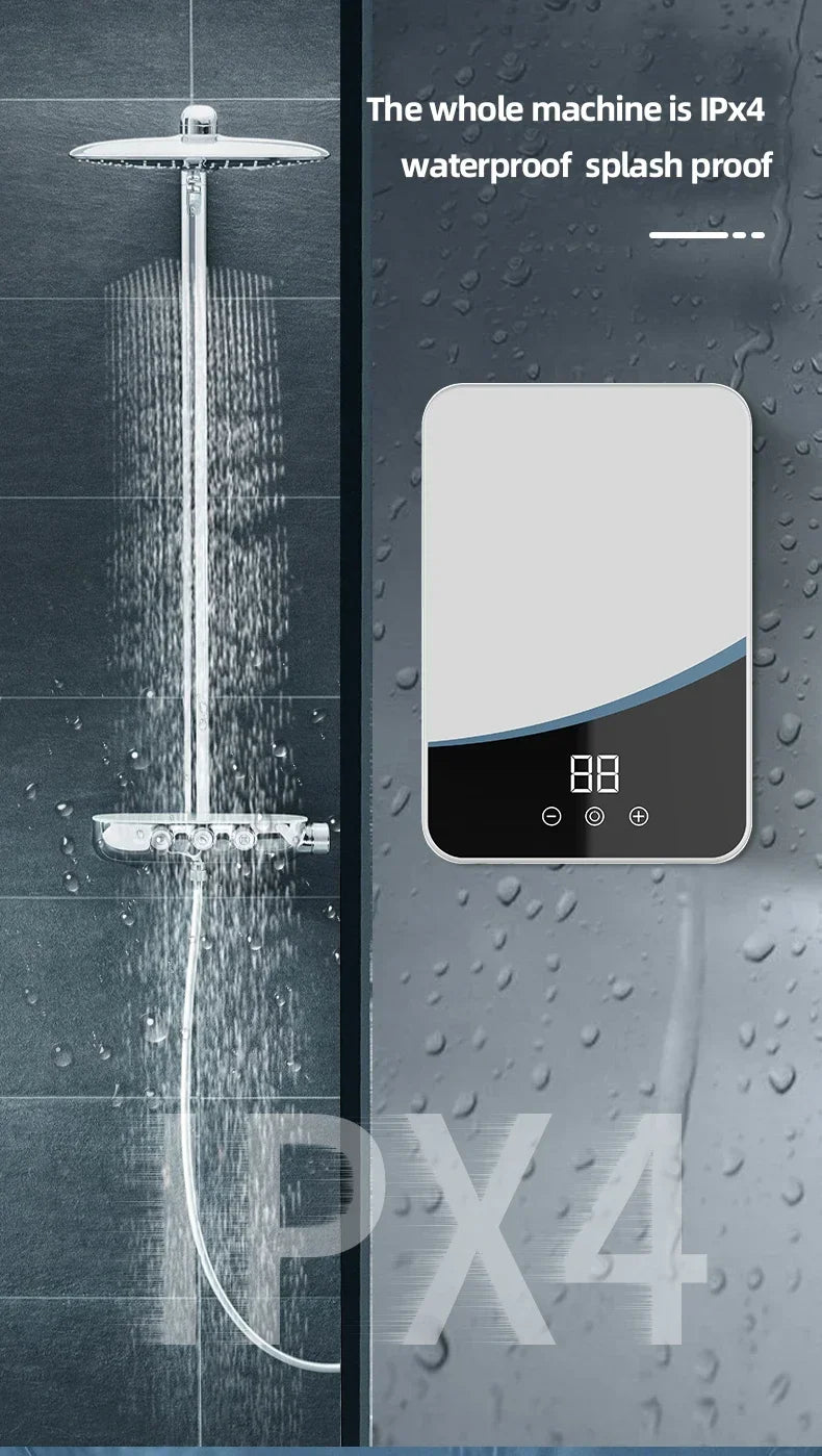 Tankless Mini Hot Water Heater Thermostatic Washing Heating System with Digital Display for Home Kitchen Bathroom