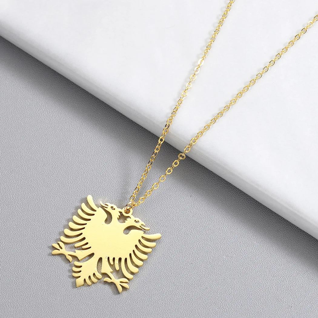 Stainless Steel Albanian Double Headed Eagle Necklace Russian Albania Flag Eagle Pendants Emblem Ethnic Jewelry Gifts Choker