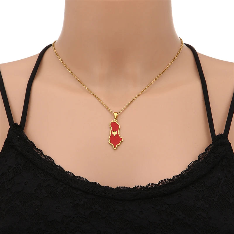 3cm Kosovo Albania map and Eagle Flag Pendant Necklaces for Women Men Gold Color/Silver Color Albanian Jewelry Ethnic Gifts